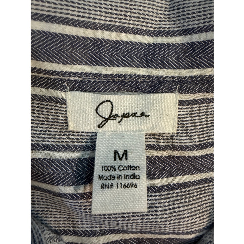Japna Blue White Striped Cotton Shirt Dress Cap Sleeve Drawstring Waist Medium - Picture 2 of 5